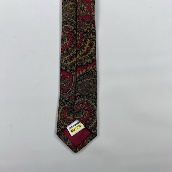 St Michael Vintage Silk Red Gold Paisley Neck Tie - Picture 6 of 7